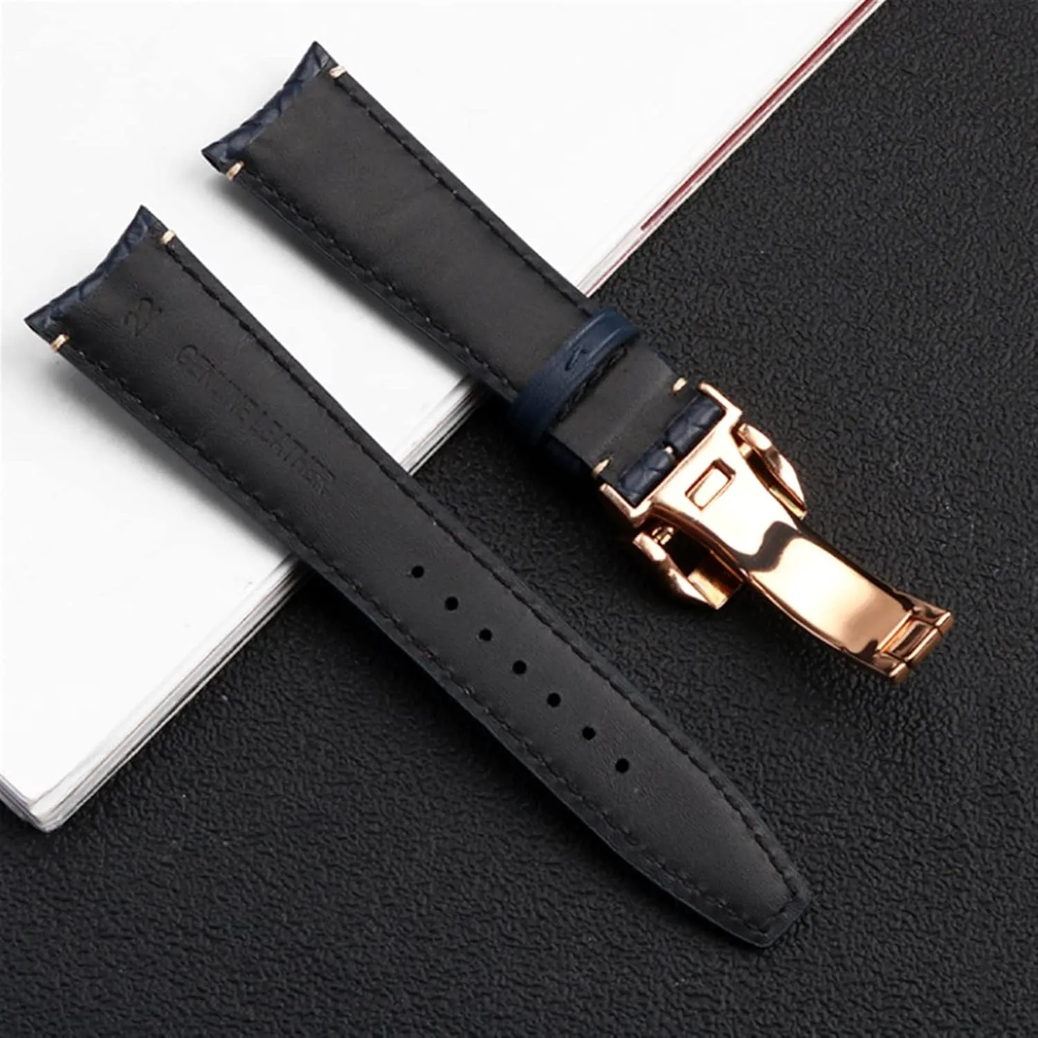 Strap 22mm 20MM Blue Black Watchbands Woven Cowhide Leather Watchband For IWC IW344205 Portuguese Chronograph Pilot Portofino desolate couple cache Folding Buckle 