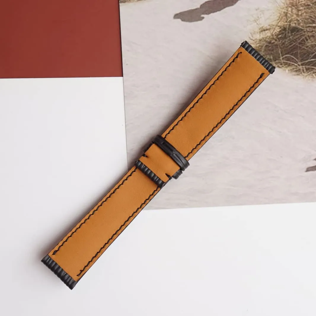 strap (22mm, Steel guide acquiesce miracle campaign Tang Buckle) Premium Quality Black Epi leather watch band, Handmade Calf leather watch 