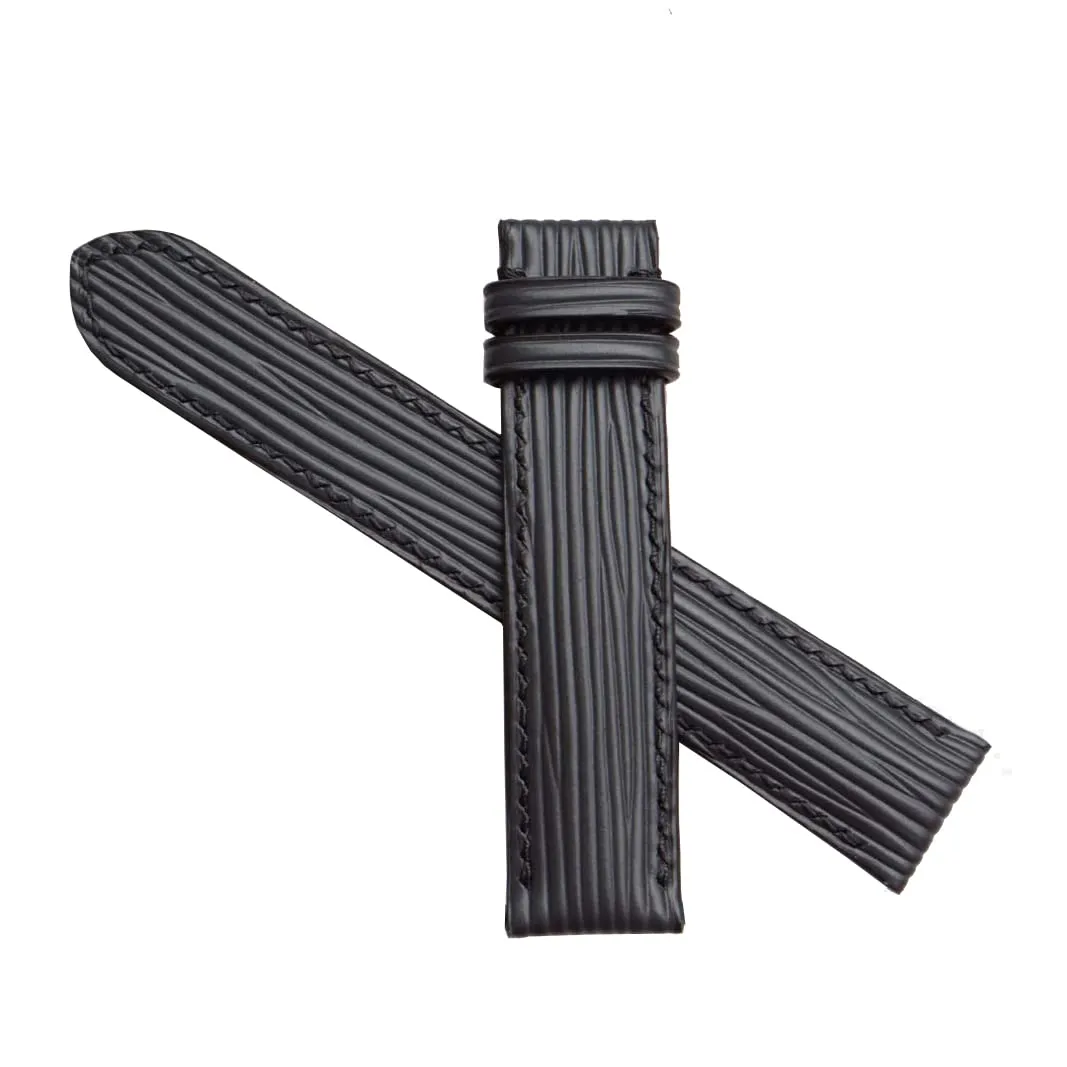 strap (22mm, Steel guide acquiesce miracle campaign Tang Buckle) Premium Quality Black Epi leather watch band, Handmade Calf leather watch 