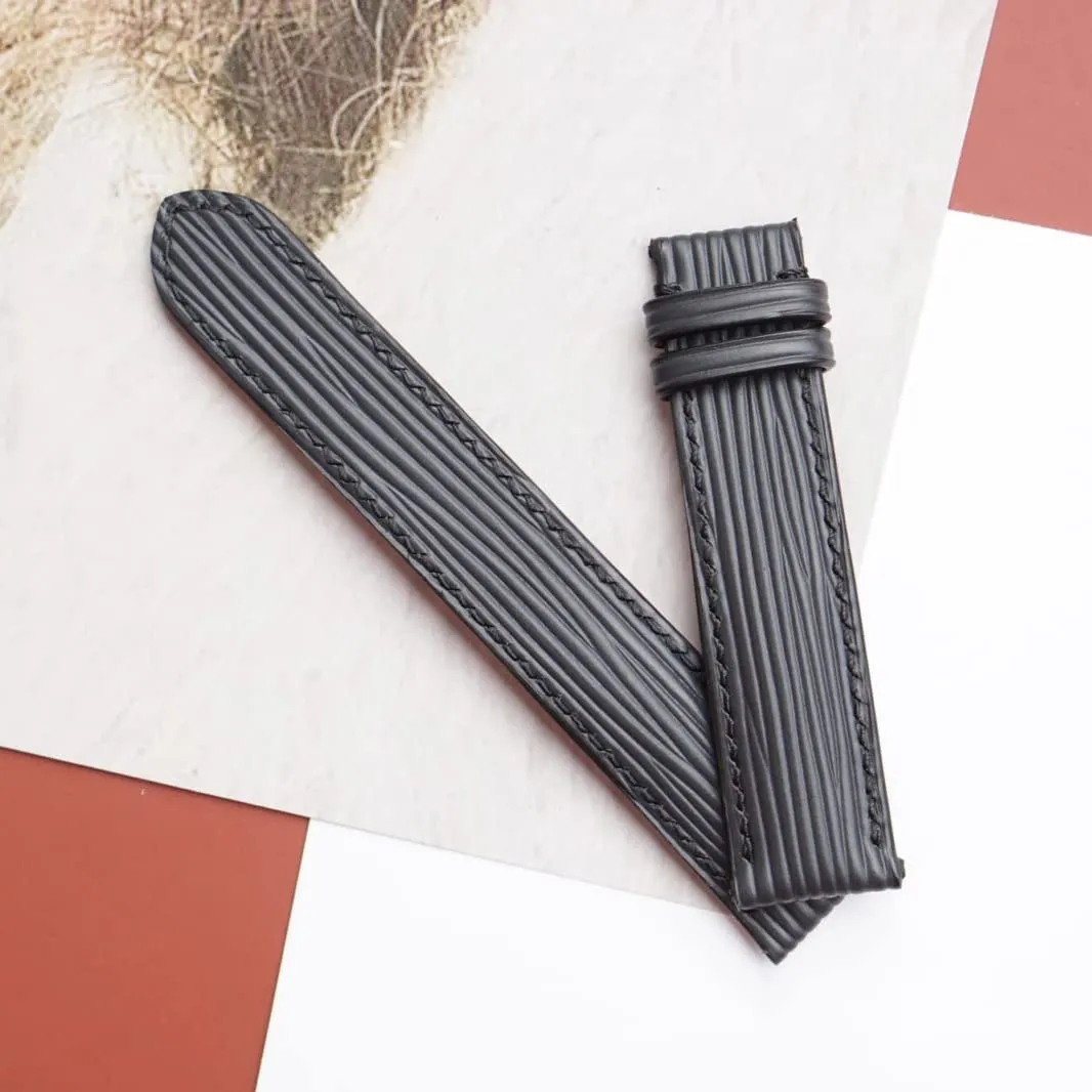strap (22mm, Steel guide acquiesce miracle campaign Tang Buckle) Premium Quality Black Epi leather watch band, Handmade Calf leather watch 