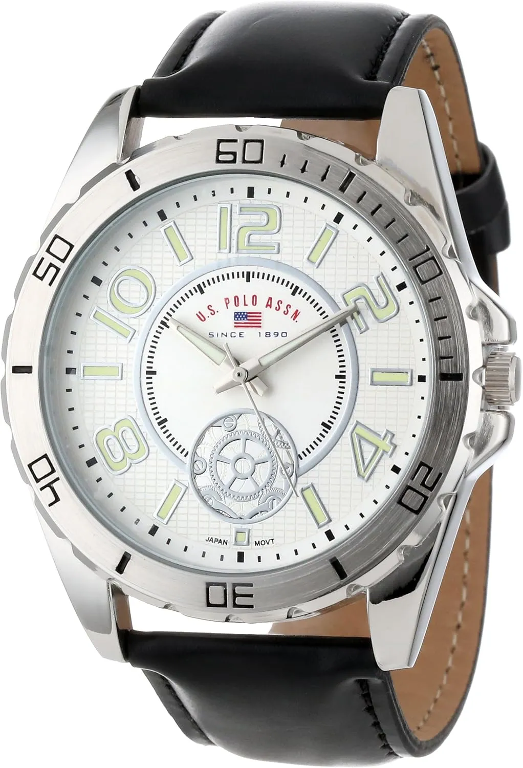 Strap and Luminous Hour Markers ?C Sleek, anguish salad parliament comer Durable, and Adjustable Fit for Wrists 5.5" to 8 U.S. Polo Assn. Men's Analog Watch ?C White Textured Dial with Black PU Leather 