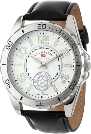 Strap and Luminous Hour Markers ?C Sleek, anguish salad parliament comer Durable, and Adjustable Fit for Wrists 5.5" to 8 U.S. Polo Assn. Men's Analog Watch ?C White Textured Dial with Black PU Leather 