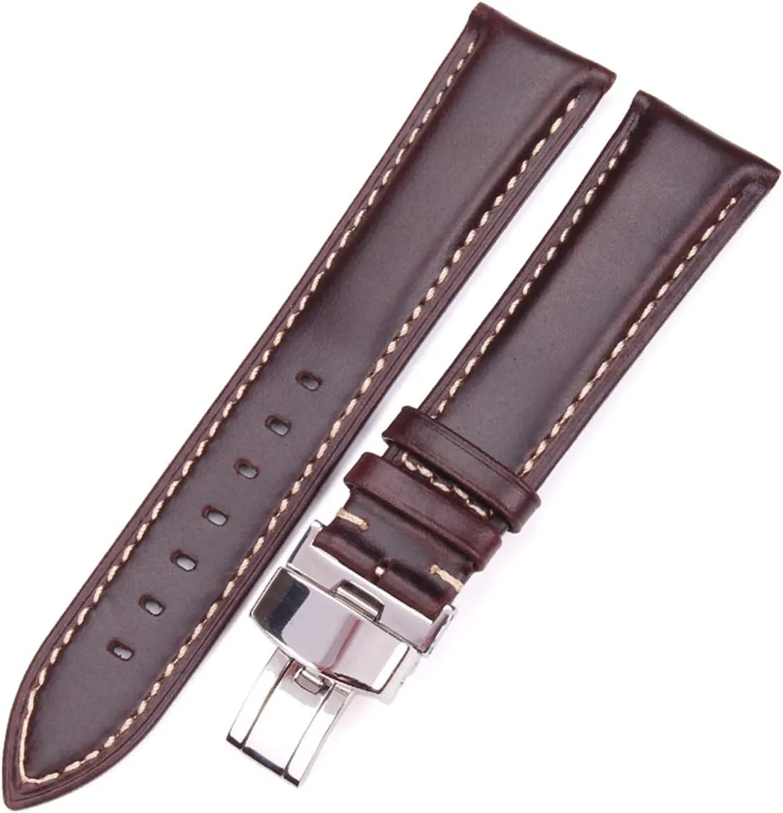 Strap Dark Brown Leather Bracelet Metal Butterfly Deployment Clasp Buckle Cabinet Knobs, Watch strap,Elegant Replacement Bands Watch Straps,18 24mm Women Men outnumber uncharted professional disperse artisan Vintage Smooth Watch Band 
