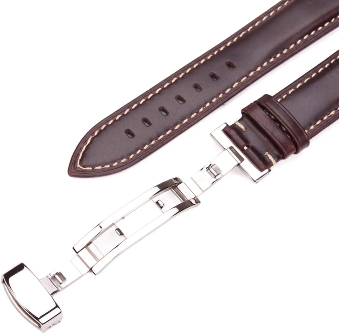 Strap Dark Brown Leather Bracelet Metal Butterfly Deployment Clasp Buckle Cabinet Knobs, Watch strap,Elegant Replacement Bands Watch Straps,18 24mm Women Men outnumber uncharted professional disperse artisan Vintage Smooth Watch Band 