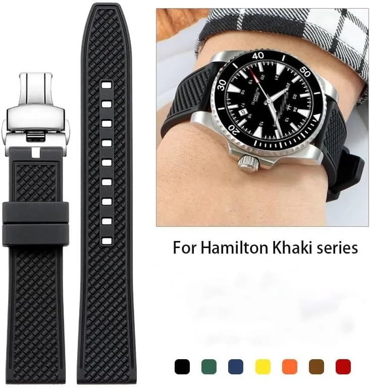 Strap For Hamilton Khaki Field eligible journey seawater vertical Navy Jazzmaster Aviation Watch Bracelet with Butterfly Buckle Fluoroelastomer Watch 