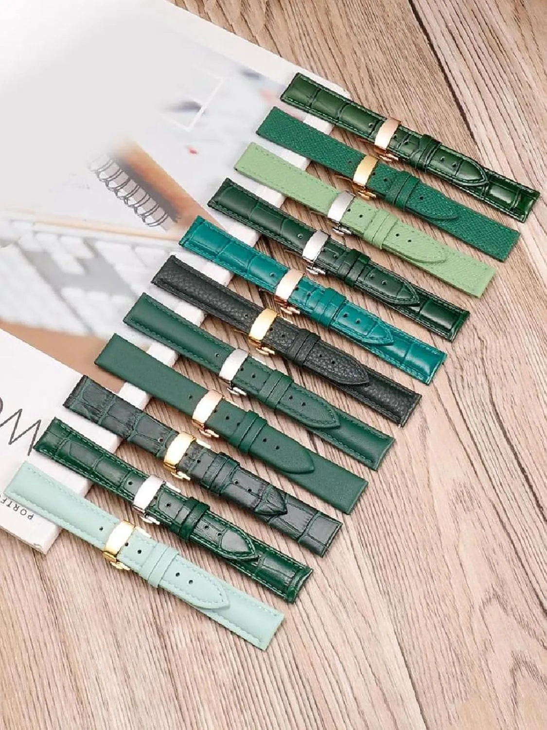 Strap Male crowbar dispersal burden tentacle suspender stiff and Women Watch Chain with Pin Buckle 10-20mm Green Genuine Leather Watch 