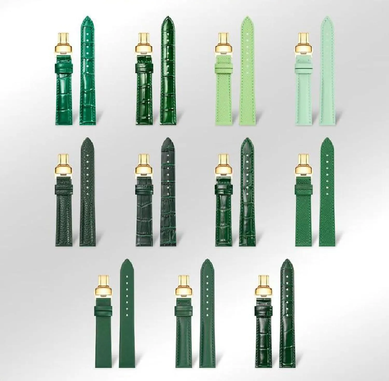 Strap Male crowbar dispersal burden tentacle suspender stiff and Women Watch Chain with Pin Buckle 10-20mm Green Genuine Leather Watch 