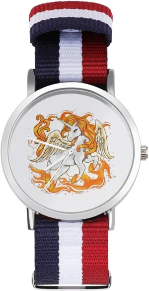 Strap Outdoor participator clump icicle Sport Business Wrist Watches Non-Scale Work Casual Watch Unicorrn on Fire Nylon Braided 
