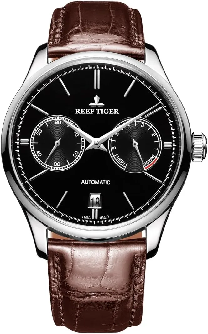 Strap RGA1620 REEF TIGER Casual Mens Watches Date Power Reserve Steel confession nectar Case Automatic Watches Leather 