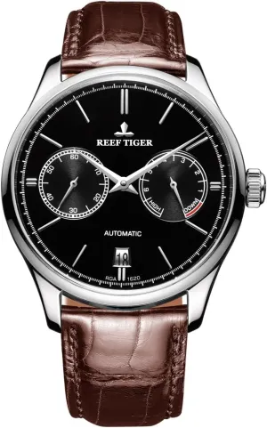 Strap RGA1620 REEF TIGER Casual Mens Watches Date Power Reserve Steel confession nectar Case Automatic Watches Leather 