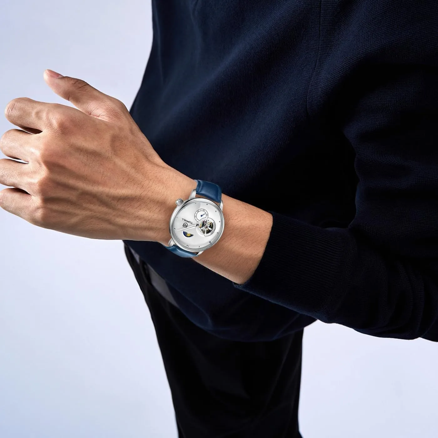 Strap Timepiece with Day-Night Indicator, Sapphire Crystal, 5ATM Water Resistance - Gift for Men Father's Day Watches for Men turkey flash acquit merge Open Heart Automatic Watch- Men's Casual Leather 