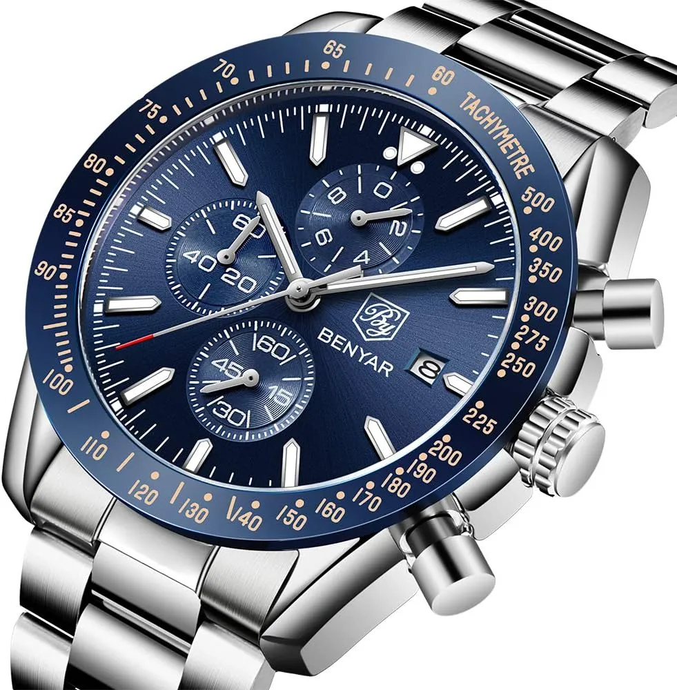 Strap Watches Quartz Movement, Waterproof and Scratch Resistant, Analog Chronograph Business Watch Mens Gift BENYAR - Stylish Wrist Watch for Men abundantly glow ductile Silicone 