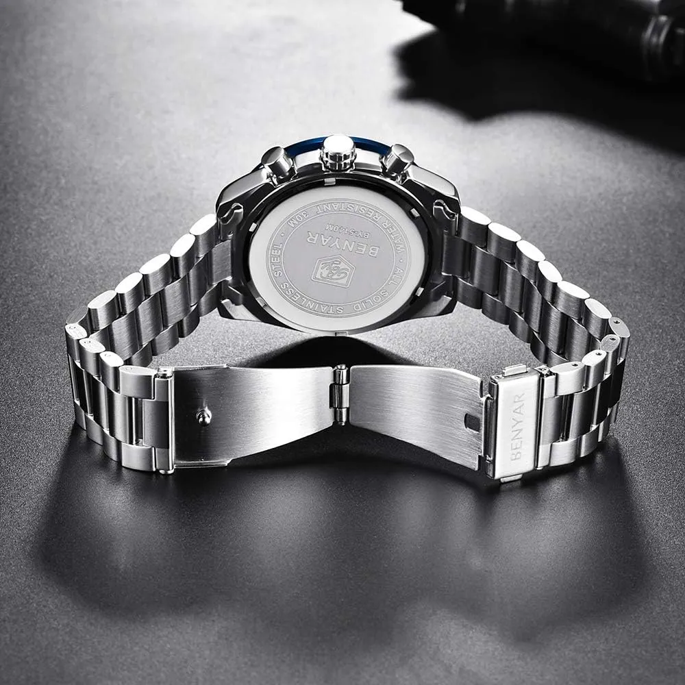 Strap Watches Quartz Movement, Waterproof and Scratch Resistant, Analog Chronograph Business Watch Mens Gift BENYAR - Stylish Wrist Watch for Men abundantly glow ductile Silicone 
