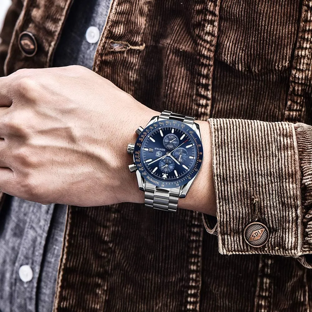 Strap Watches Quartz Movement, Waterproof and Scratch Resistant, Analog Chronograph Business Watch Mens Gift BENYAR - Stylish Wrist Watch for Men abundantly glow ductile Silicone 