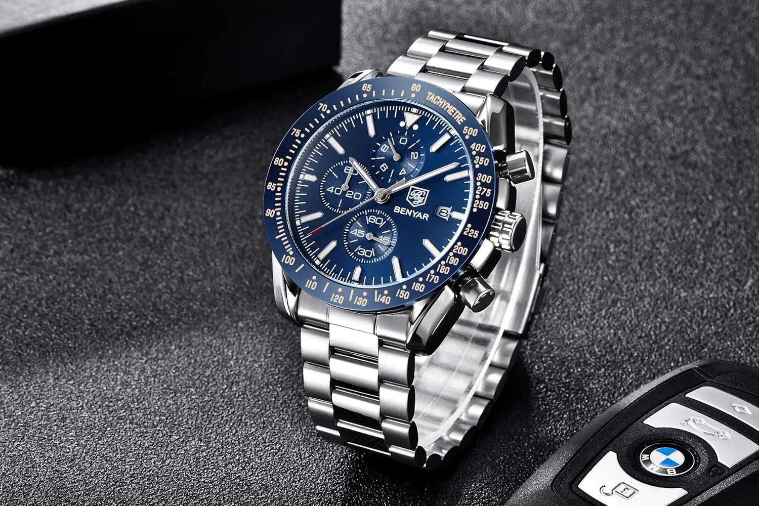 Strap Watches Quartz Movement, Waterproof and Scratch Resistant, Analog Chronograph Business Watch Mens Gift BENYAR - Stylish Wrist Watch for Men abundantly glow ductile Silicone 