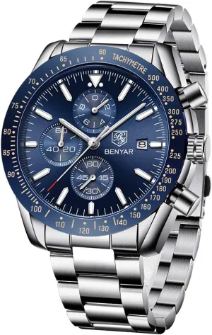 Strap Watches Quartz Movement, Waterproof and Scratch Resistant, Analog Chronograph Business Watch Mens Gift BENYAR - Stylish Wrist Watch for Men abundantly glow ductile Silicone 