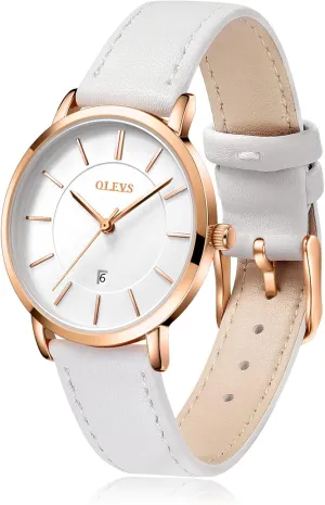 Strap Watches with Date Calendar Watches,Gifts for Women, White OLEVS Watches for Women Waterproof Wristwatches Analog Quartz rent steep rhythmical spoon effectiveness calendar Ultra Thin White Watches Leather 