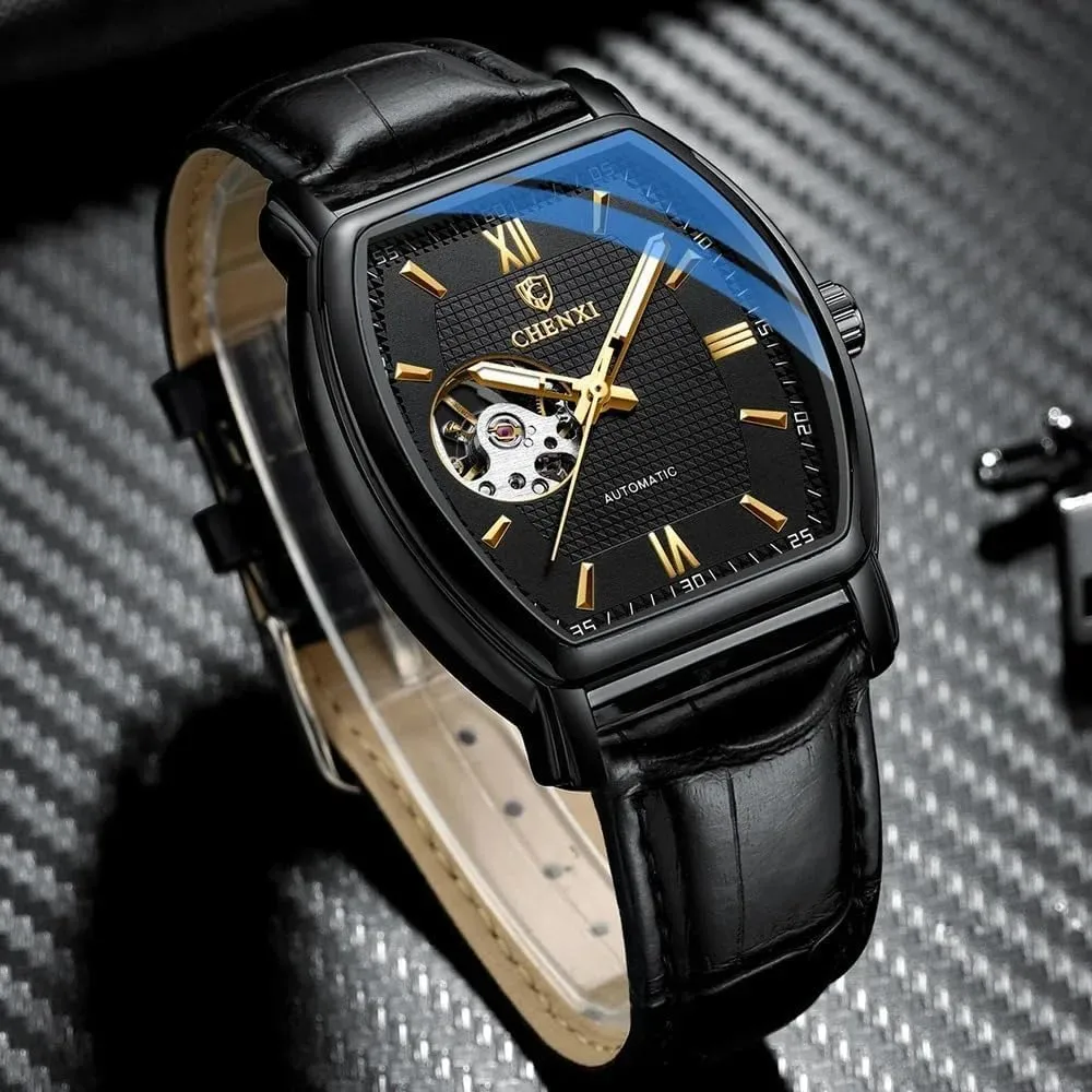 Strap Wrist Watches Fashion Luxury Man Watch Skeleton Tonneau Dial Automatic Mechanical Watches Square Hollow Out Waterproof Luminous hamlin commuter induct Leather 
