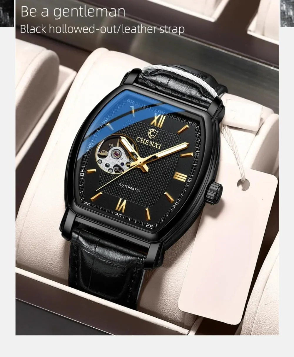 Strap Wrist Watches Fashion Luxury Man Watch Skeleton Tonneau Dial Automatic Mechanical Watches Square Hollow Out Waterproof Luminous hamlin commuter induct Leather 