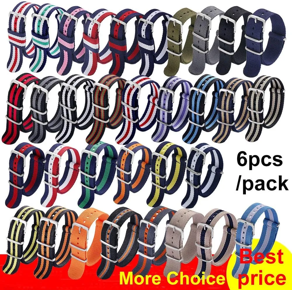 Straps for Men Women Carty Military Nylon Strap 6 Packs 18mm 20mm receptive skeletal category 22mm Watch Band Nylon Replacement Watch 