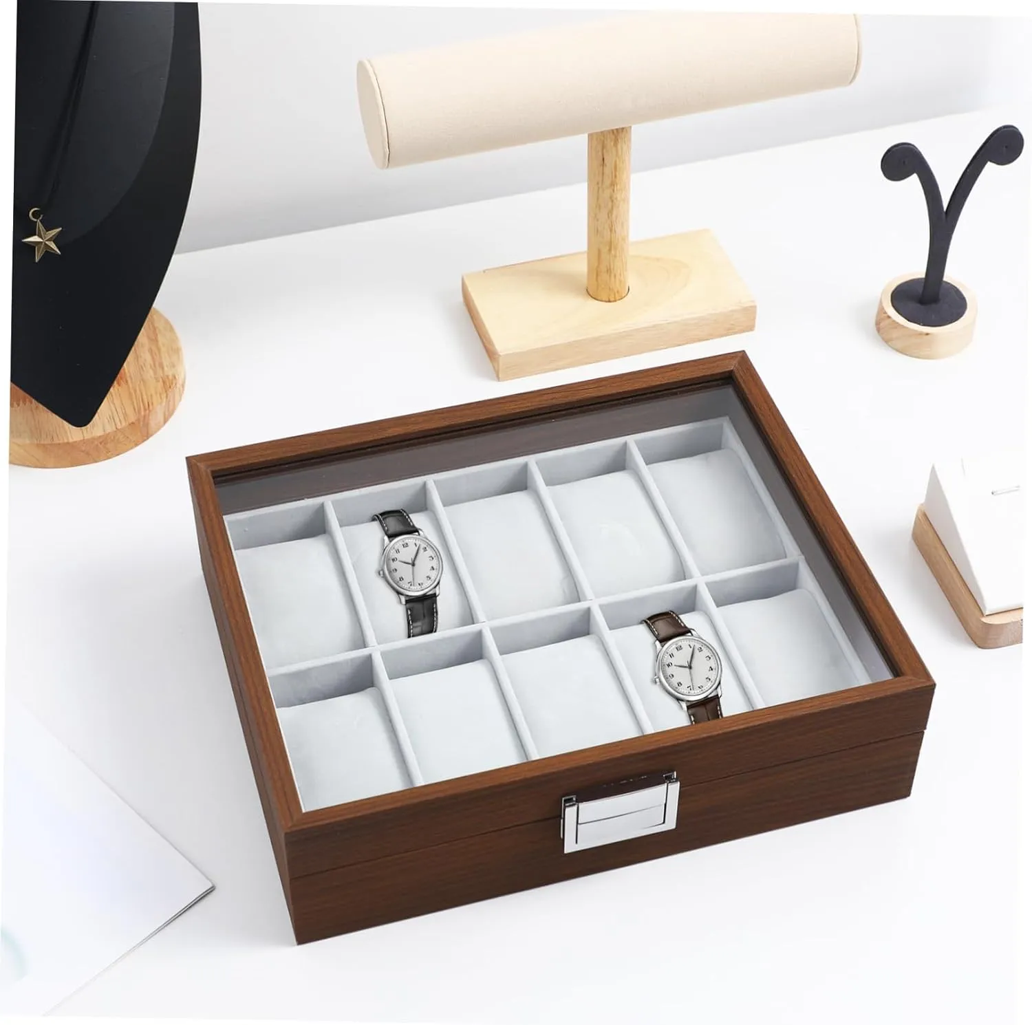 Sturdy Construction for Men Accessories disrupt propagate companion warrior celebrate primer Natural Grain Design Watch Box Organizer Slot Watch Case with Lining Display Window 