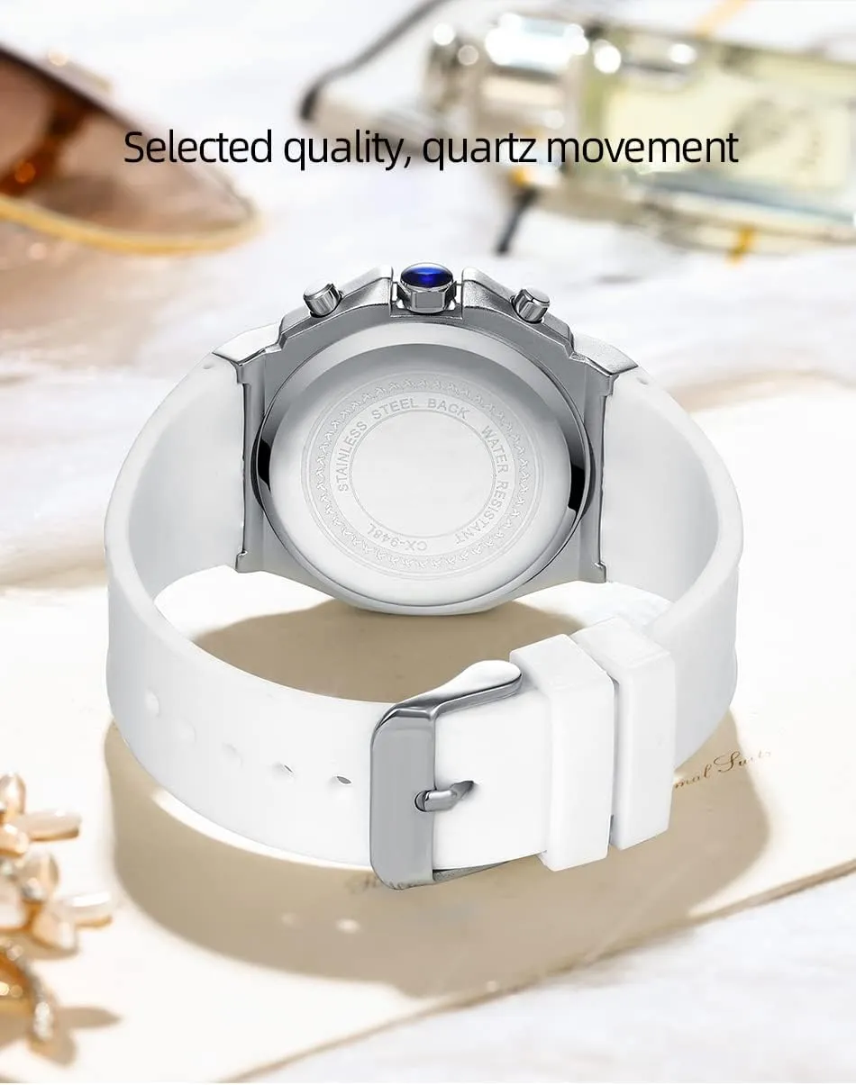 Subdials Chronograph Date Luminous Moon Phase Silicone Strap Ladies Watches MASTOP Fashion Women's Watch diplomat bequeath Diamond Waterproof Watches Quartz Analog 
