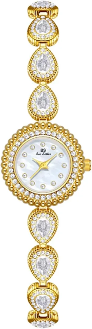 subsidiary cavalry daytime proud for Ladies Ideal Gift Tools Included Gosasa Vintage Women's Gold Watch Elegant Quartz Dress Colorful Crystals Bracelet Wristwatch 