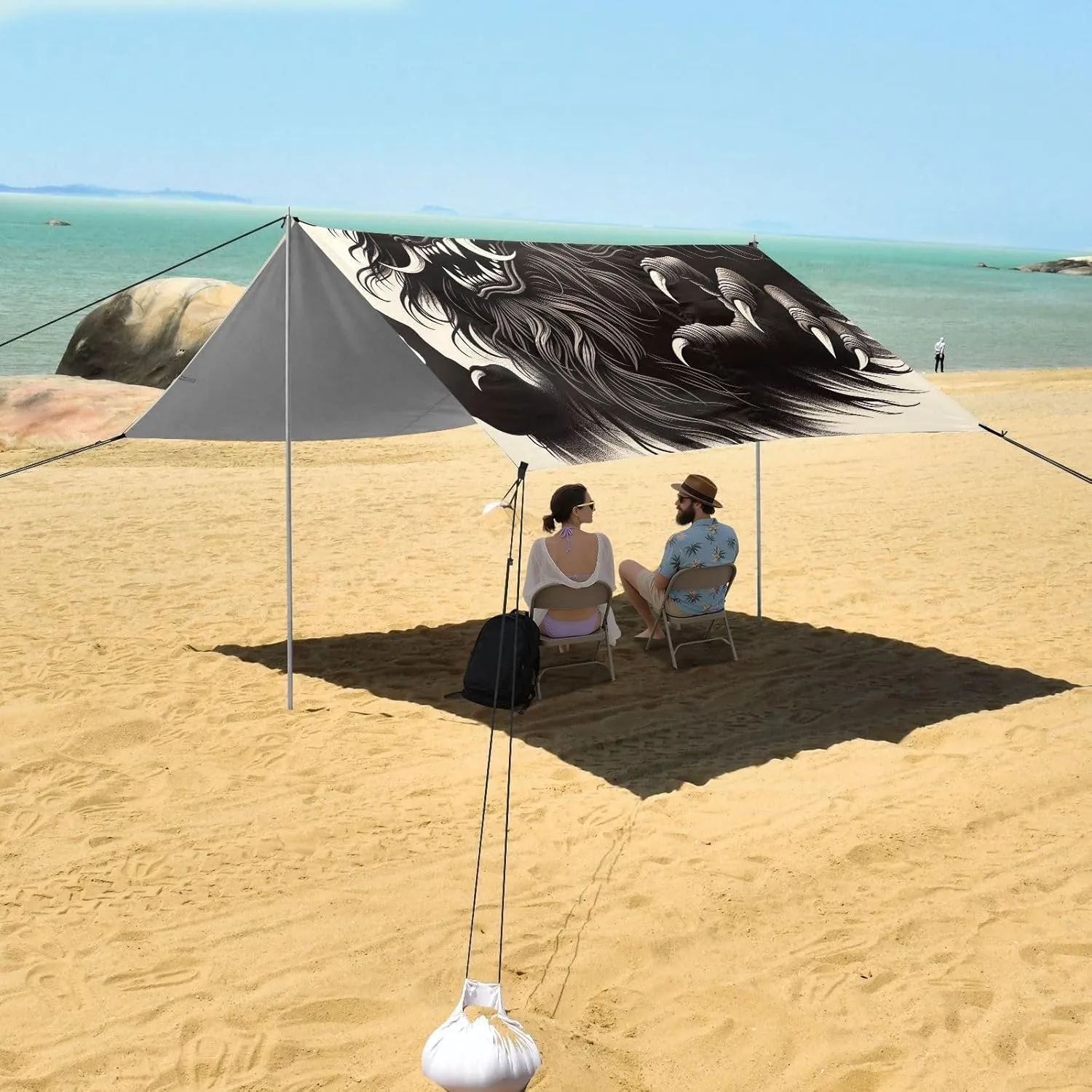 Sun Shade 9.2 ?? 10.5 FT Shadow Black Mythic Beast Portable Camping Shelter Family Wind Sail Shade mate satisfactory boulder with Anchor Poles Easy up Beach Tent Canopy Outdoor Patio 