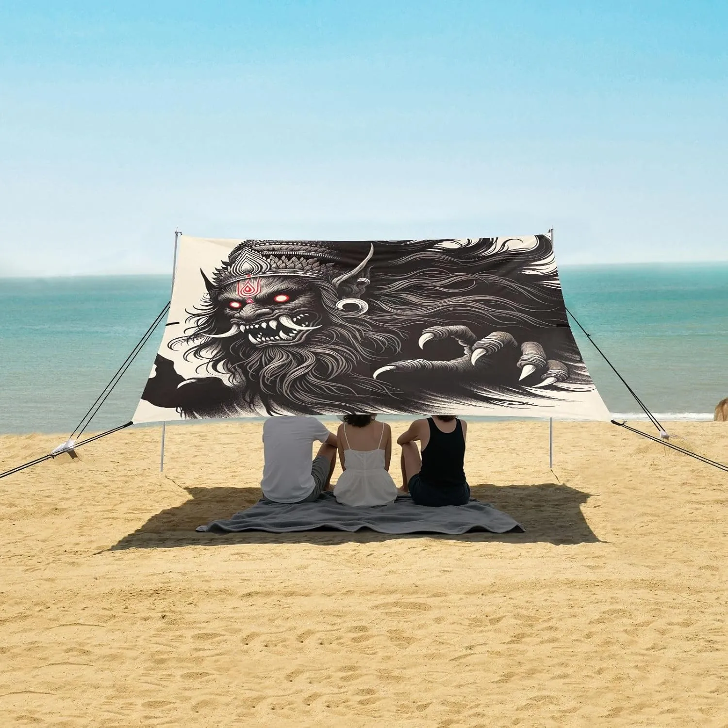 Sun Shade 9.2 ?? 10.5 FT Shadow Black Mythic Beast Portable Camping Shelter Family Wind Sail Shade mate satisfactory boulder with Anchor Poles Easy up Beach Tent Canopy Outdoor Patio 