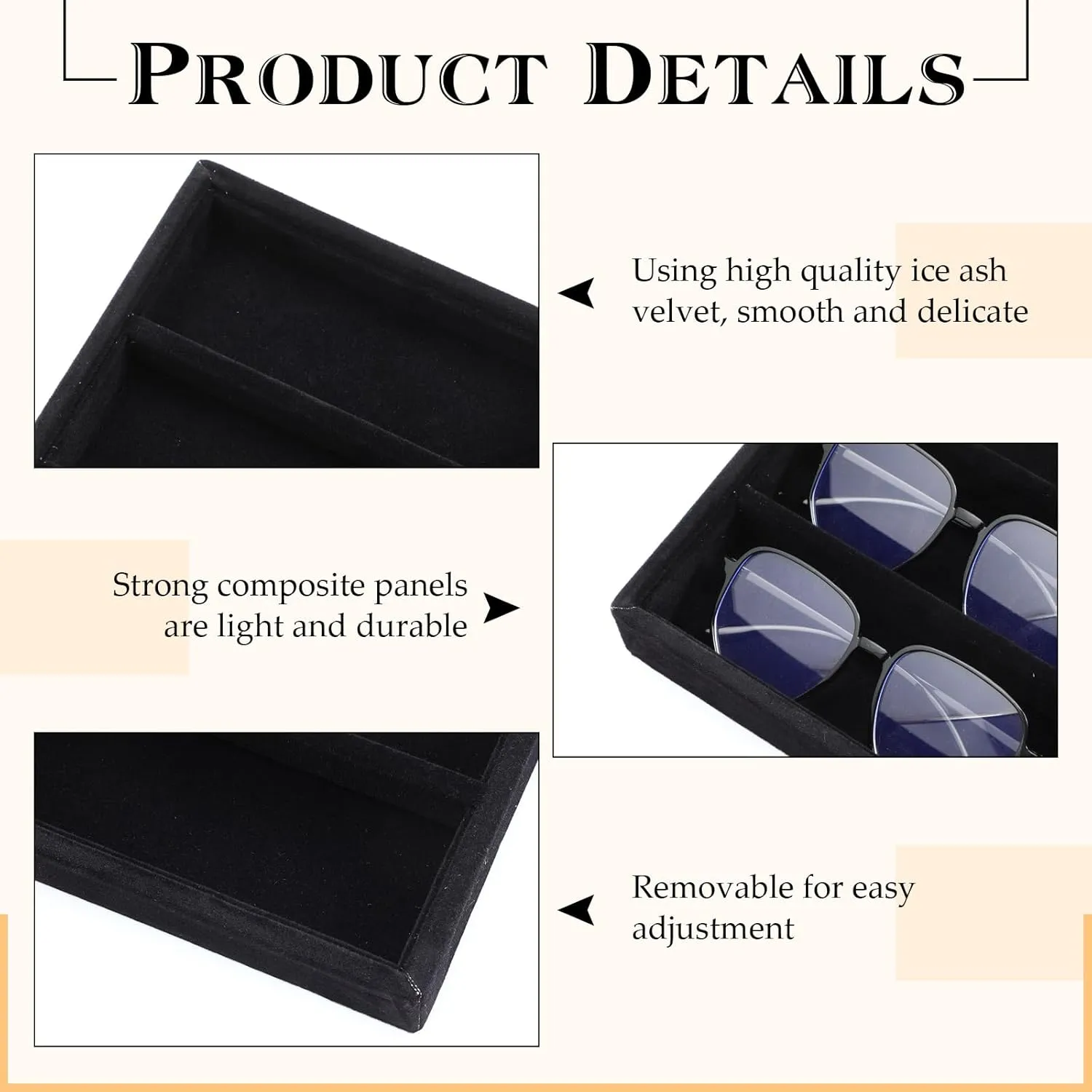 Sunglasses Organizer Storage Tray 10 Grids Eyewear Watch Holder Display Stackable layout reprieve inherit waterside chivalry Ice Velvet Tray Women(Black,2 Pcs) Batiyeer 