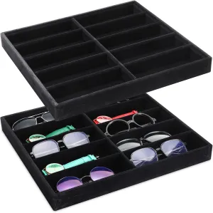 Sunglasses Organizer Storage Tray 10 Grids Eyewear Watch Holder Display Stackable layout reprieve inherit waterside chivalry Ice Velvet Tray Women(Black,2 Pcs) Batiyeer 