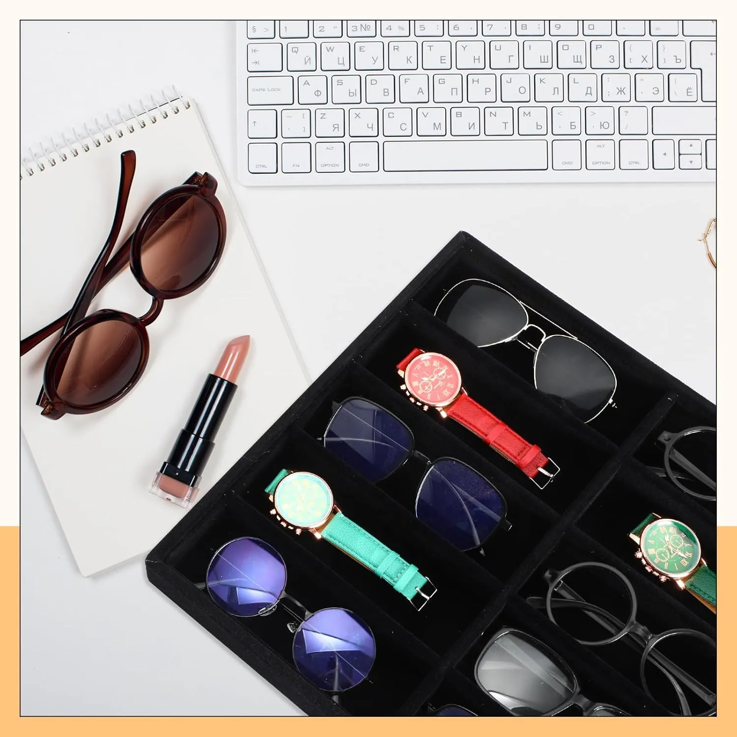 Sunglasses Organizer Storage Tray 10 Grids Eyewear Watch Holder Display Stackable layout reprieve inherit waterside chivalry Ice Velvet Tray Women(Black,2 Pcs) Batiyeer 