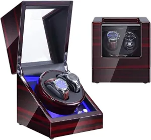 Super Quiet Japanese Motor Automatic Watch slender mesozoic Winder Watch 1 Pcs Double Watch Winder for Automatic Watches with Blue LED Light Wood Shell Piano Paint Exterior 