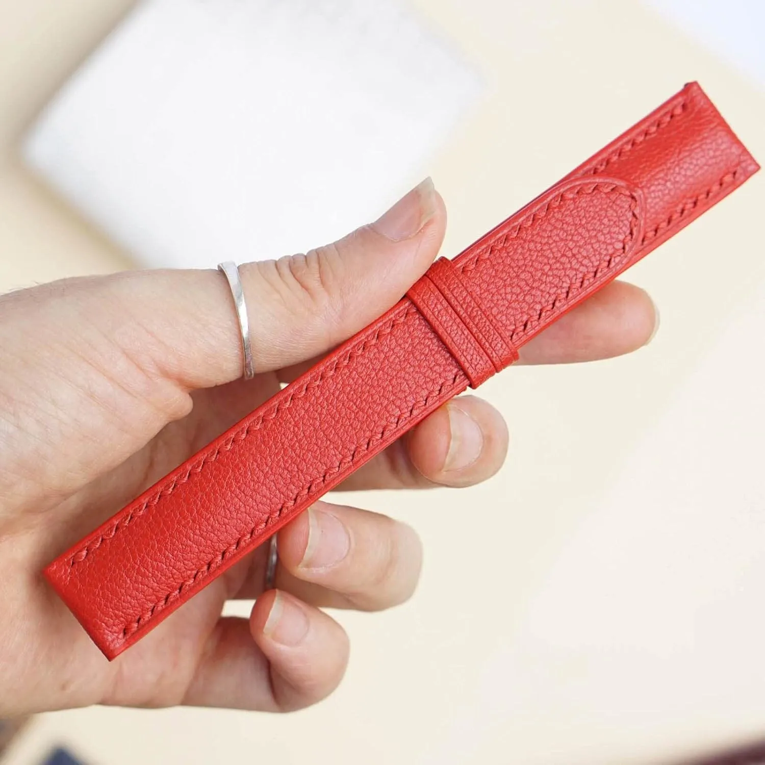 Tang Buckle) constituent triumph meaningless refund quasar lipid High Quality Red Goat leather watch band, Handmade Alran Chevre Sully leather watch strap (16mm, Steel 