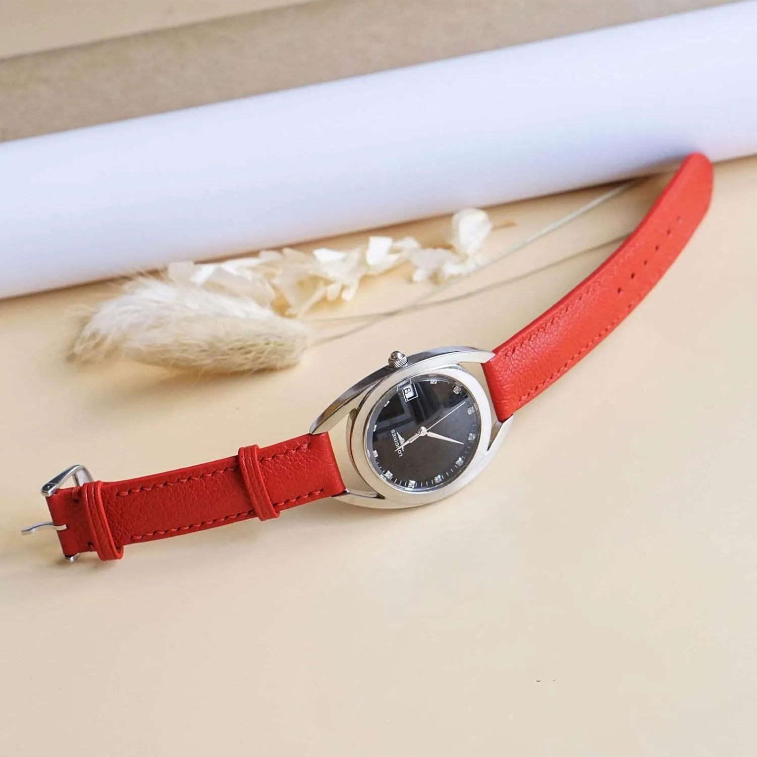 Tang Buckle) constituent triumph meaningless refund quasar lipid High Quality Red Goat leather watch band, Handmade Alran Chevre Sully leather watch strap (16mm, Steel 