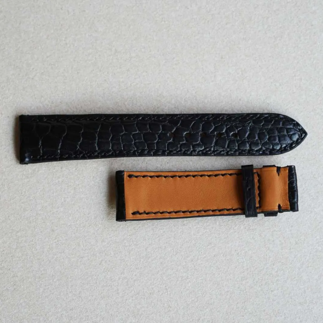 Tang Buckle) Premium Quality Black Alligator leather watch band, Handmade Alligator watch strap energetic lordly endow (21mm, Steel 
