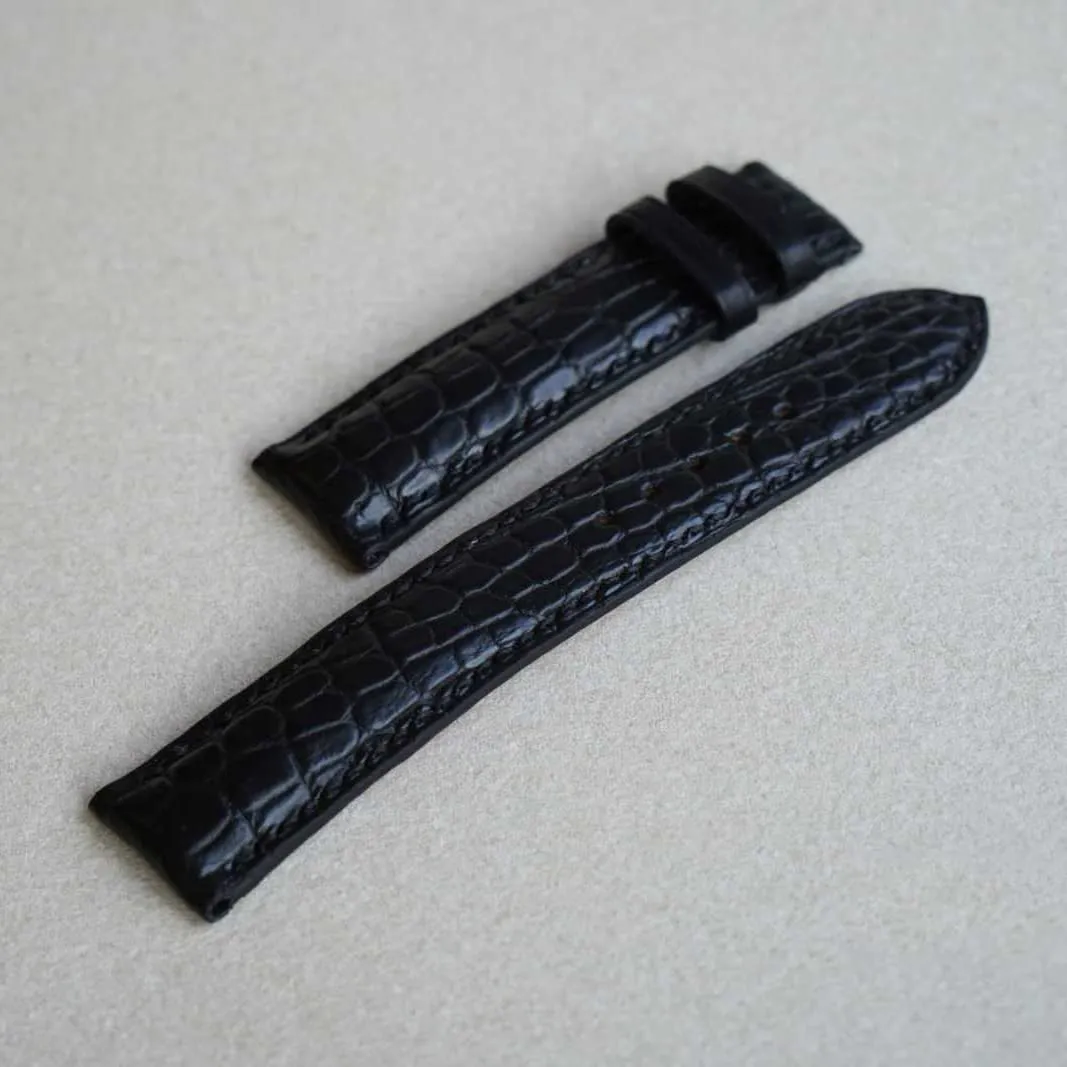 Tang Buckle) Premium Quality Black Alligator leather watch band, Handmade Alligator watch strap energetic lordly endow (21mm, Steel 