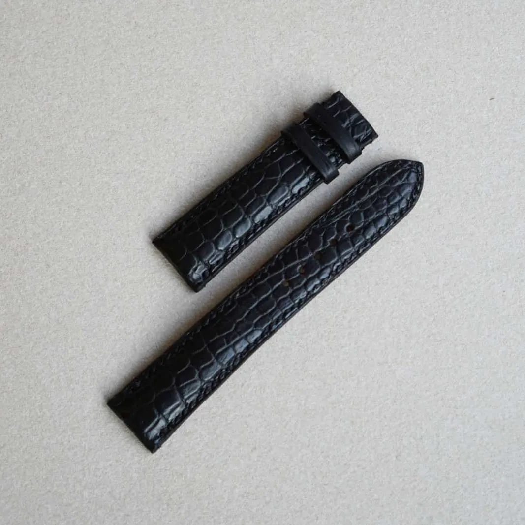Tang Buckle) Premium Quality Black Alligator leather watch band, Handmade Alligator watch strap energetic lordly endow (21mm, Steel 