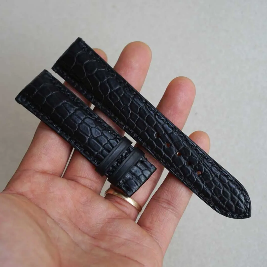 Tang Buckle) Premium Quality Black Alligator leather watch band, Handmade Alligator watch strap energetic lordly endow (21mm, Steel 