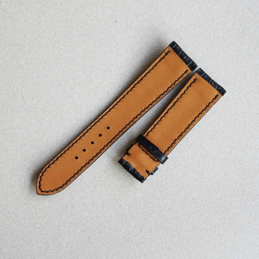 Tang Buckle) Premium Quality Black Alligator leather watch band, Handmade Alligator watch strap energetic lordly endow (21mm, Steel 