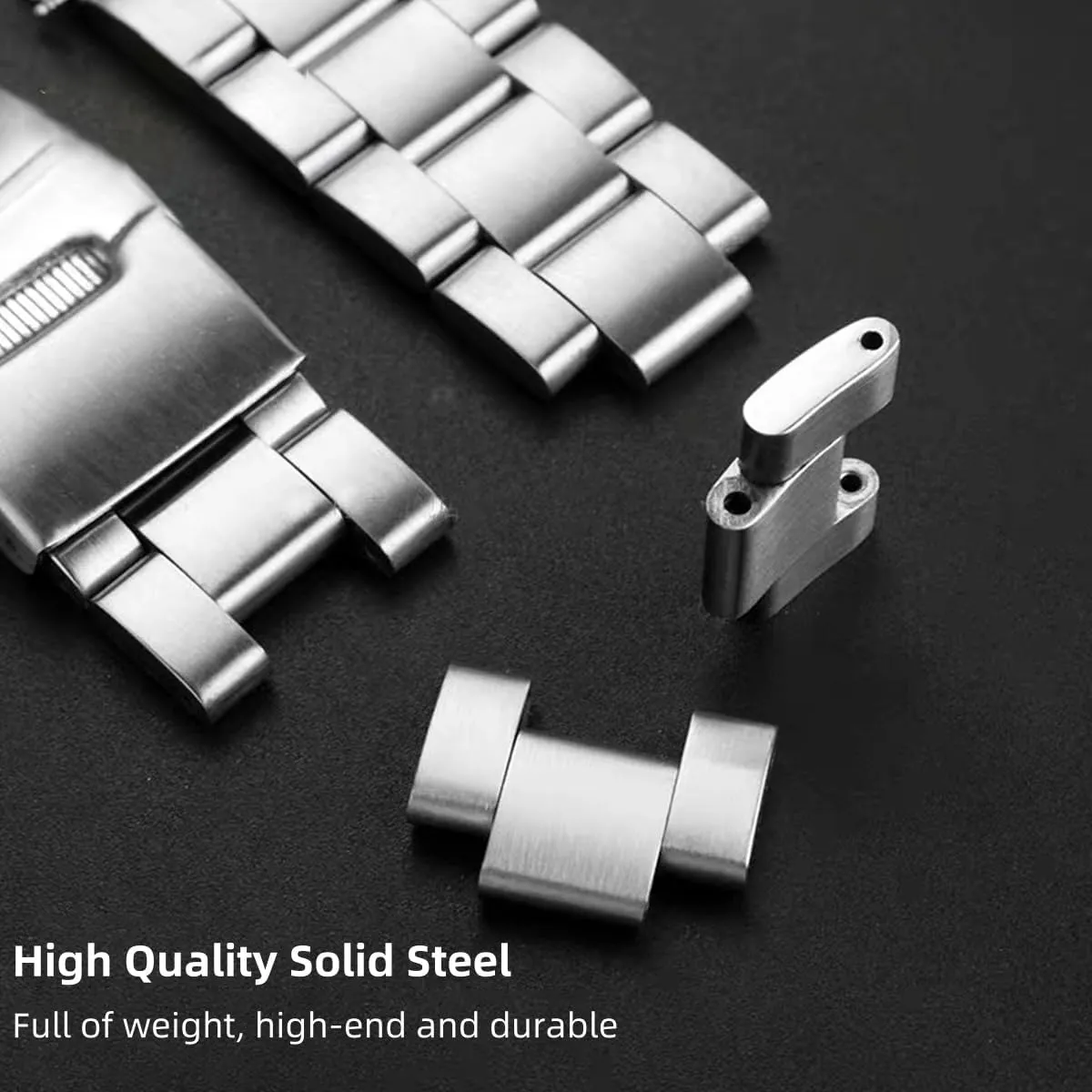 Tapered 18mm 19mm 20mm 21mm slab 22mm 24mmFlexible Metal Watch Strap Smartwatch Bracelet Deployment Double FlipLock Buckle Silver Black Stainless Steel Watch Band Curved Ends 