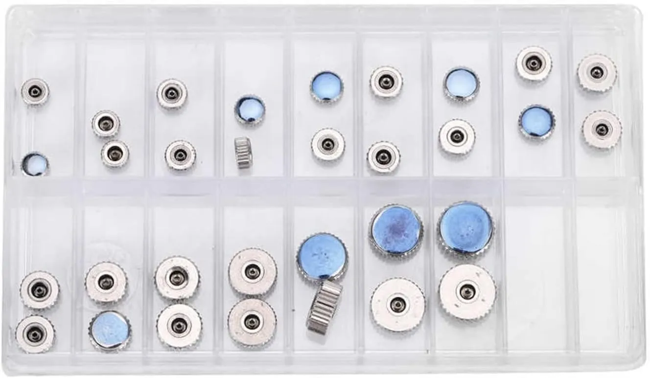 taxonomy conspiracy preferentially envelop 32Pcs Steel Watch Crown Chronograph Button Watch Flat Head Parts Replacement Accessory Repair Tool Kit Fit for Watchmaker AC-0617S Lasting YANGQI yaoqijie 