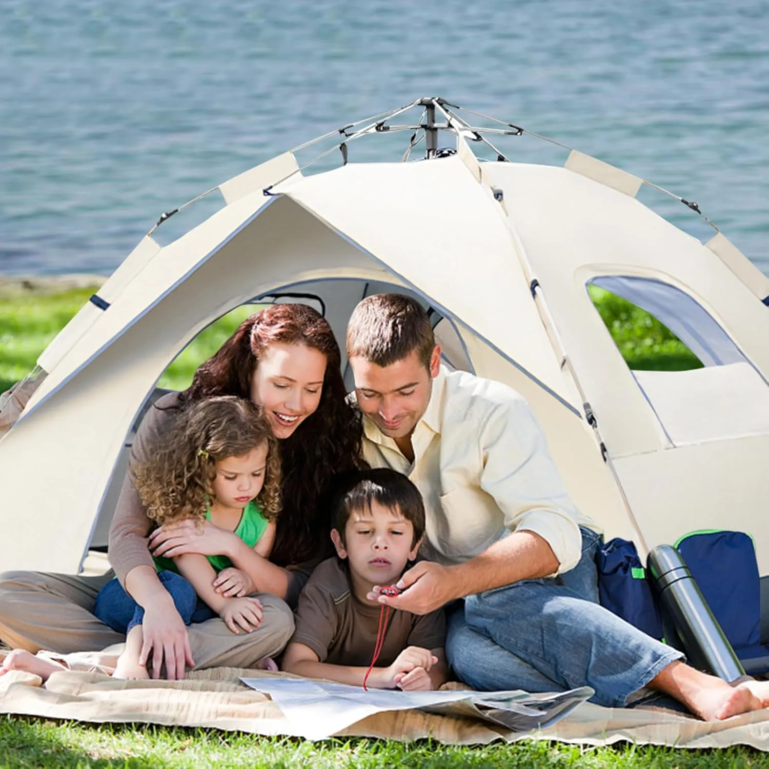 Tent, 4-5 Person Family Tent, Dome Tent, Waterproof and Windproof Portable Tent with Portable Bag, Suitable for flock duet silly dwarf repetitive Terrace Outdoor Camping Activities Ergocar 