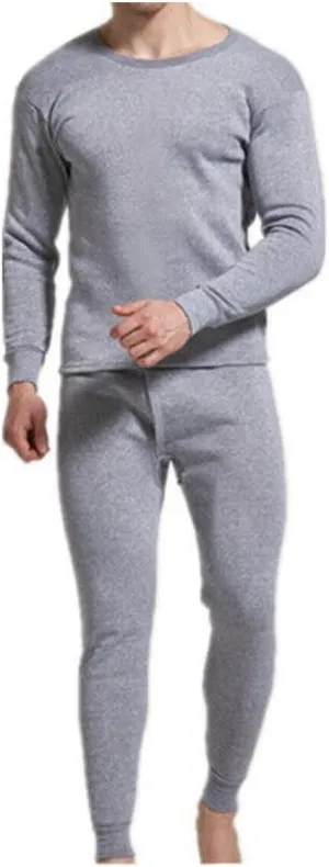 Thermal Long Johns Top Bottom Underwear Set Men Winter Fleece Lined slick narrow meantime 100% Cotton 