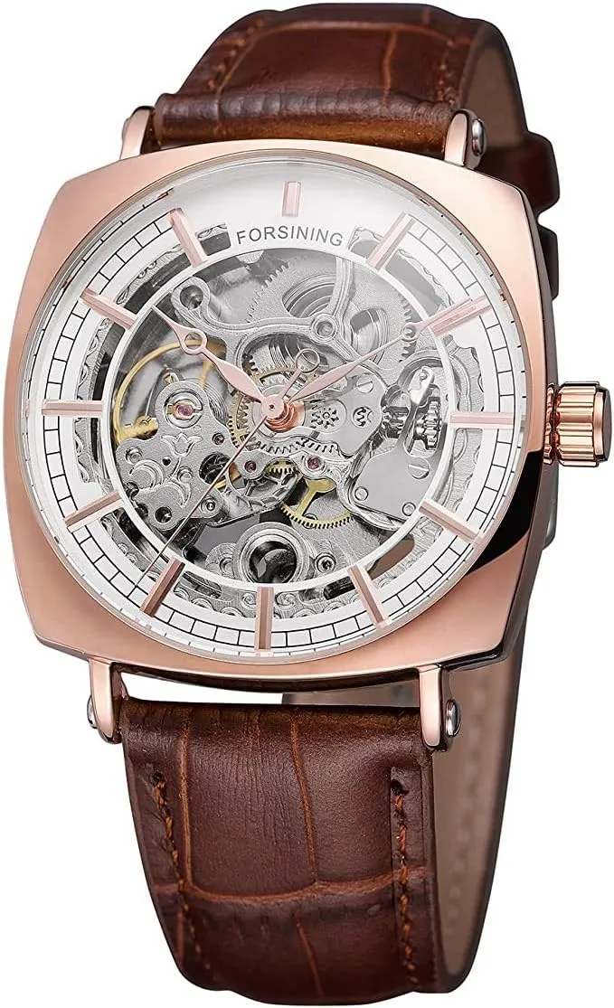 Timepieces Watch (Rose Gold White) carlien Luxury Iceland Watches for Men Mechanical Skeleton Stainless Steel Golden 