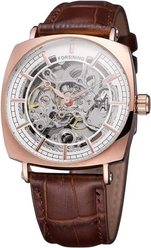 Timepieces Watch (Rose Gold White) carlien Luxury Iceland Watches for Men Mechanical Skeleton Stainless Steel Golden 