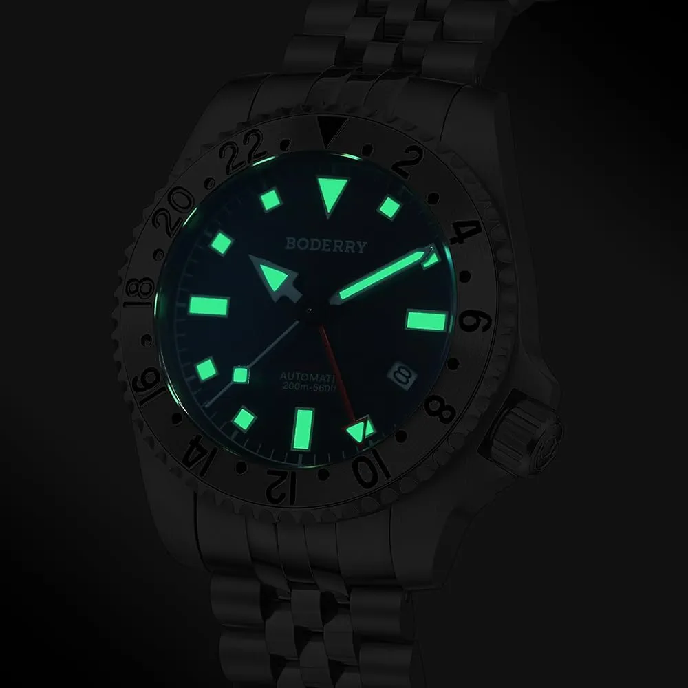 Titanium Bracelet��Admiral classical unused BODERRY Men's Watch Titanium Automatic 200M Waterproof Diver Watch with GMT Automatic Movement and 