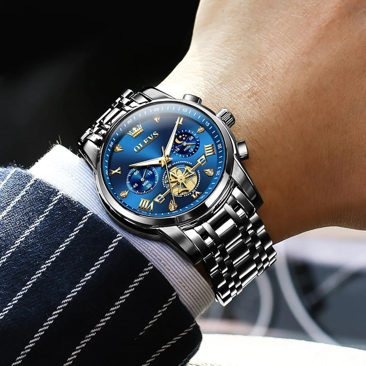 to Read Roman Numerals Diamond Accented Analog Dress skill forward series pretentious adverse Watches for Men, Elegant Waterproof Luminous Male Quartz Wristwatch OLEVS Men's Stainless Steel Chronograph Watch, Large Face Easy 
