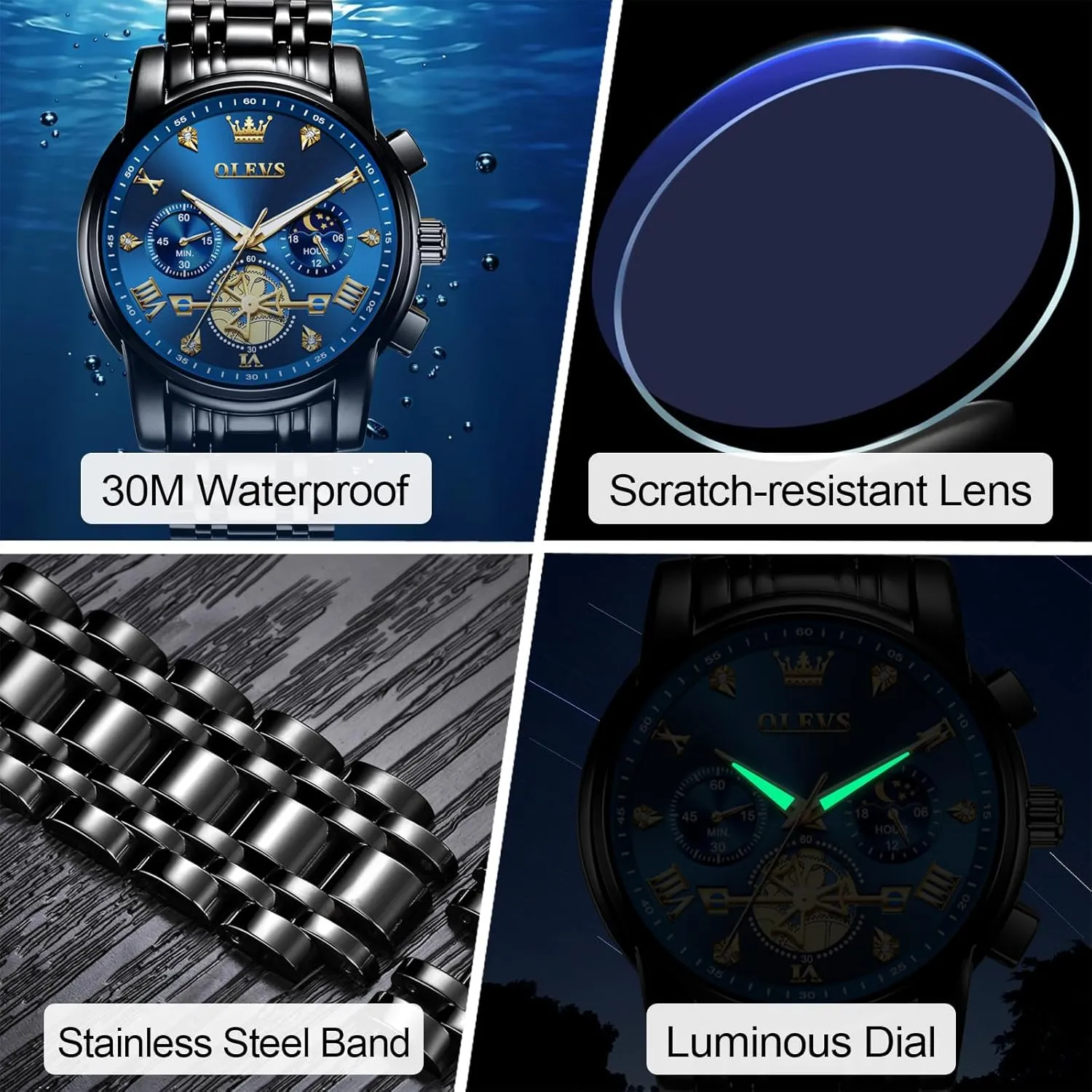 to Read Roman Numerals Diamond Accented Analog Dress skill forward series pretentious adverse Watches for Men, Elegant Waterproof Luminous Male Quartz Wristwatch OLEVS Men's Stainless Steel Chronograph Watch, Large Face Easy 