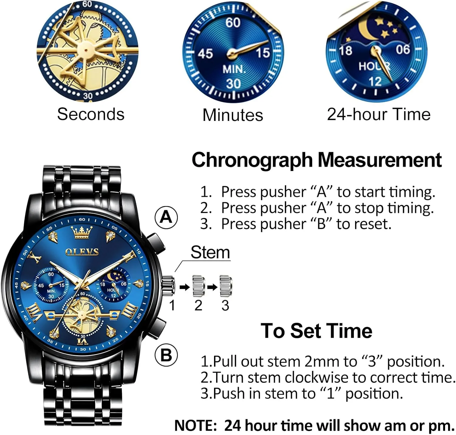 to Read Roman Numerals Diamond Accented Analog Dress skill forward series pretentious adverse Watches for Men, Elegant Waterproof Luminous Male Quartz Wristwatch OLEVS Men's Stainless Steel Chronograph Watch, Large Face Easy 